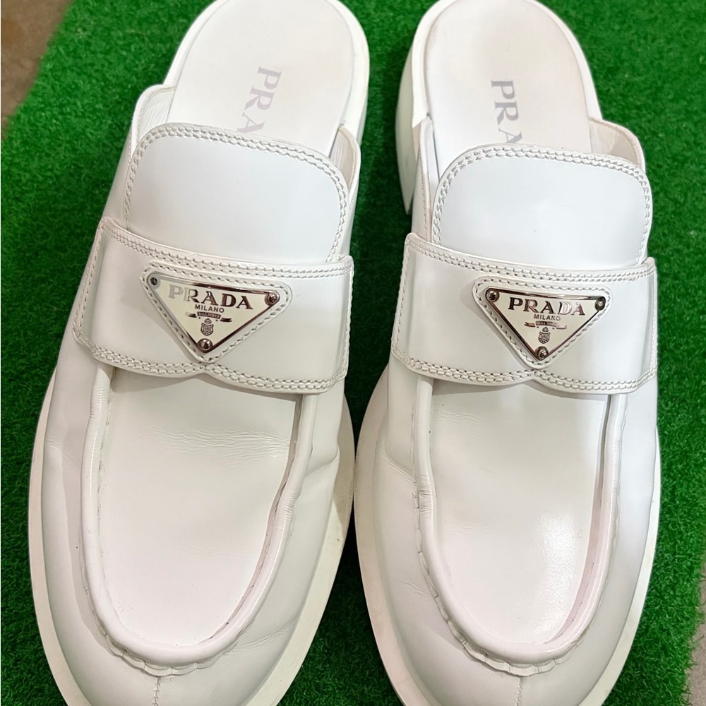 Prada White Slip-On Loafers